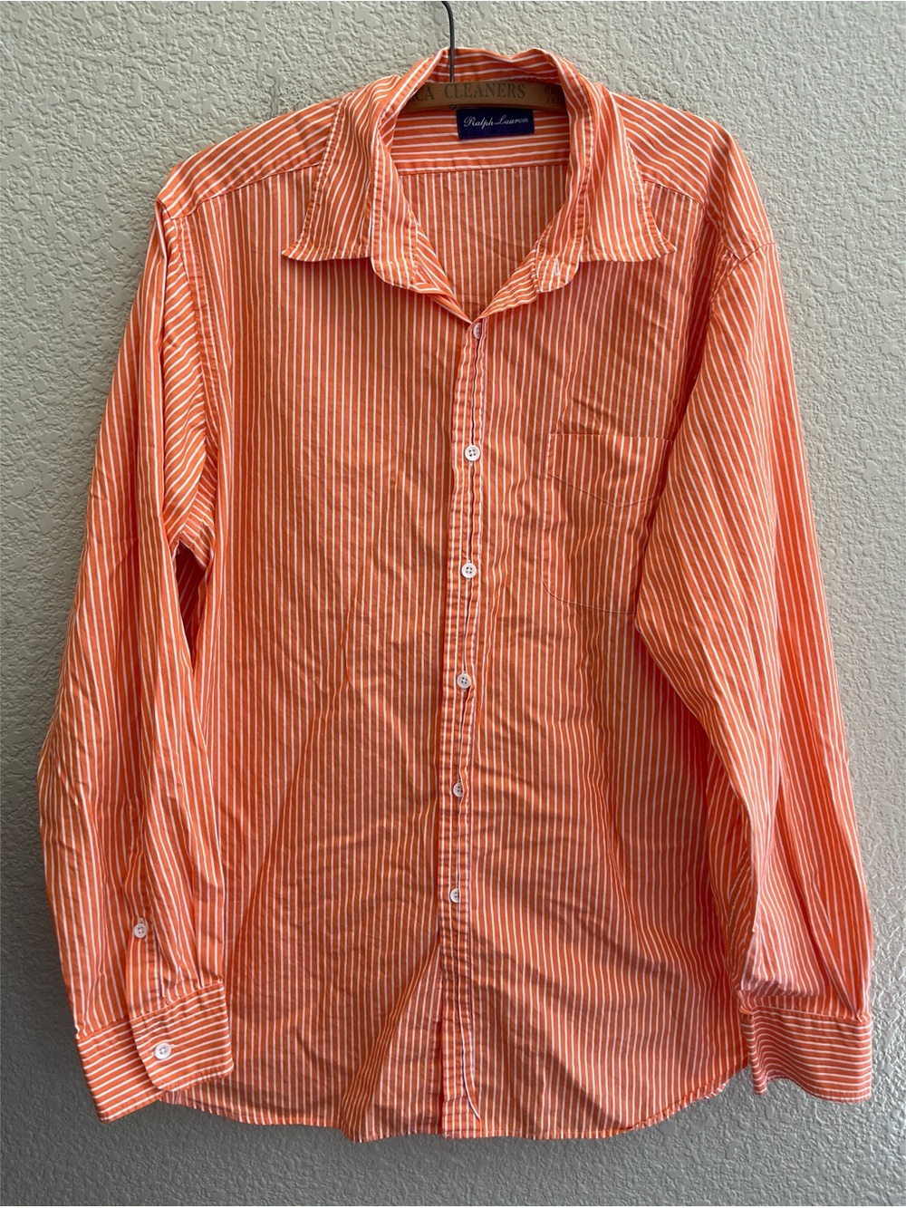 Ralph Lauren Orange Cotton Striped Button Down Men’s Size XL